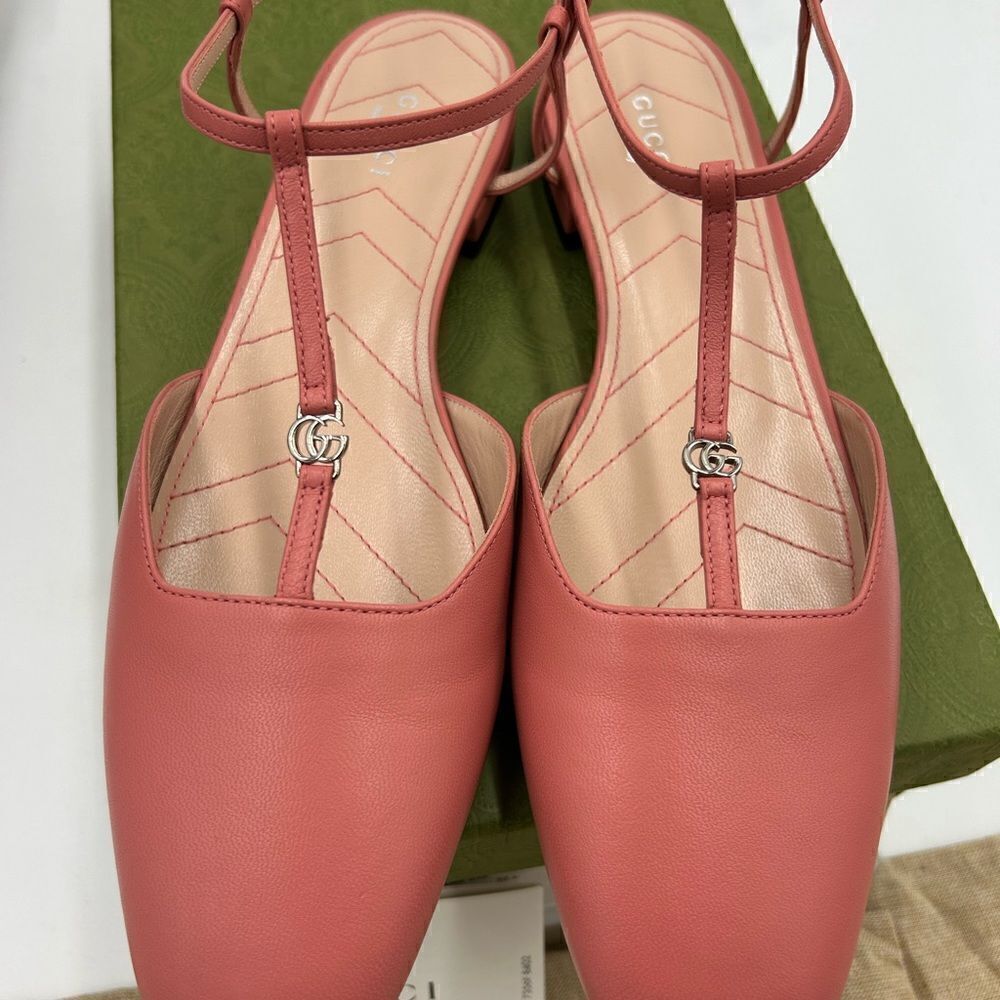 Women’s Gucci,T strap GG pink, leather ballet, flat size 39.5 made in Italy - Picture 8 of 11